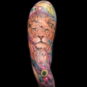 realistic lion galaxy tattoo