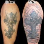 cross stairs clouds cover up tattoo