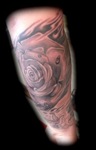 rose black and white tattoo water drop