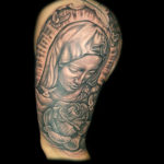 Virgin Mary rose clouds tattoo