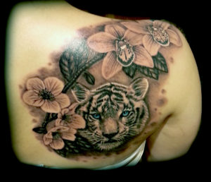 tiger and flowers tattoo