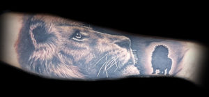 realistic lion and cub tattoo