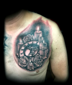 clock roses candles realistic tattoo