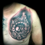 clock roses candles tattoo