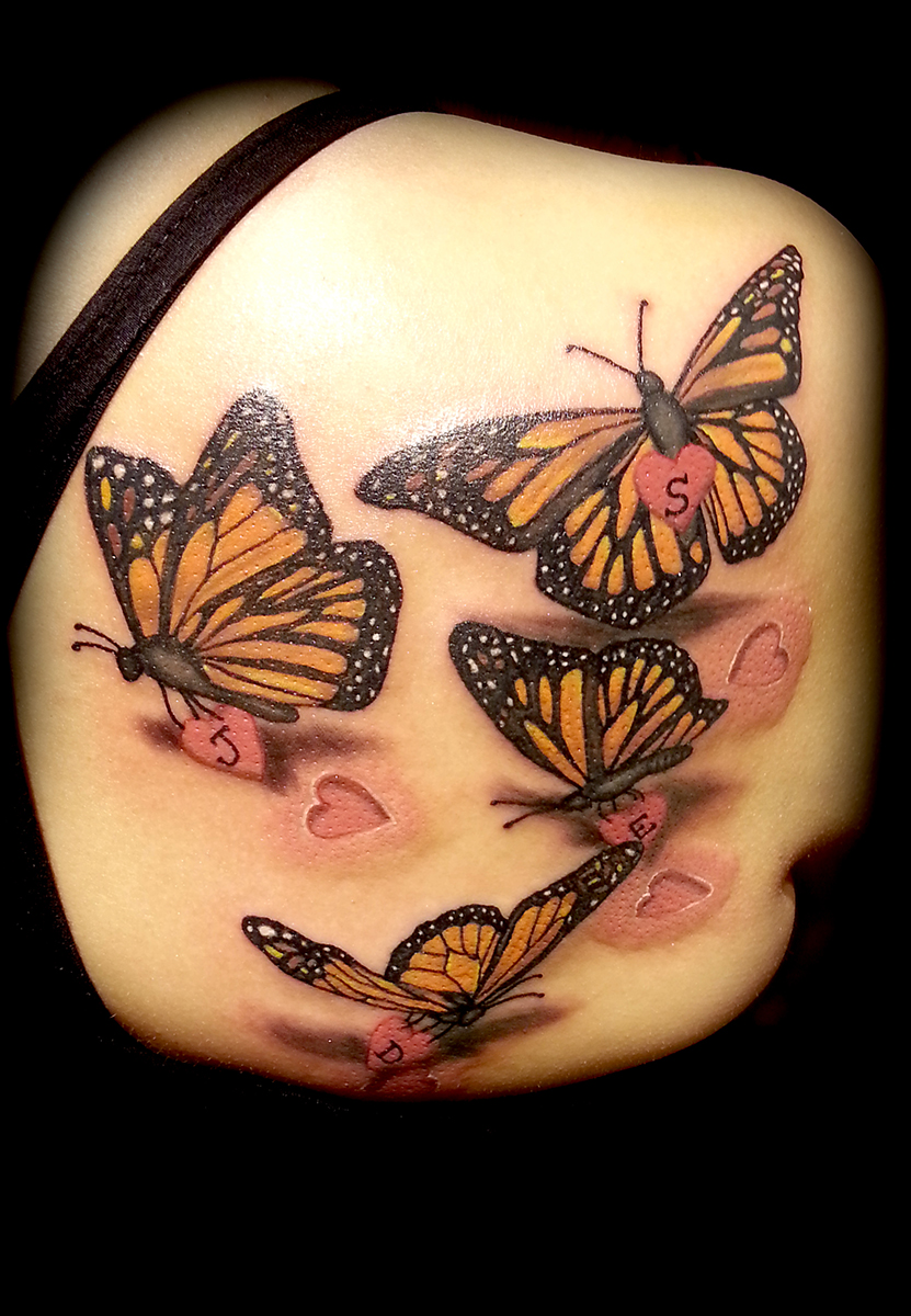 butterfly Tattoo 3d realistic , done at Masterpiece Tattoo