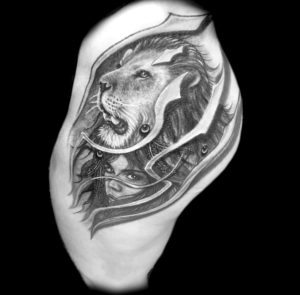 lion girl head tattoo surreal