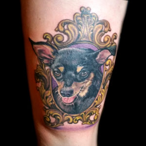 3d dog frame portrait tattoo
