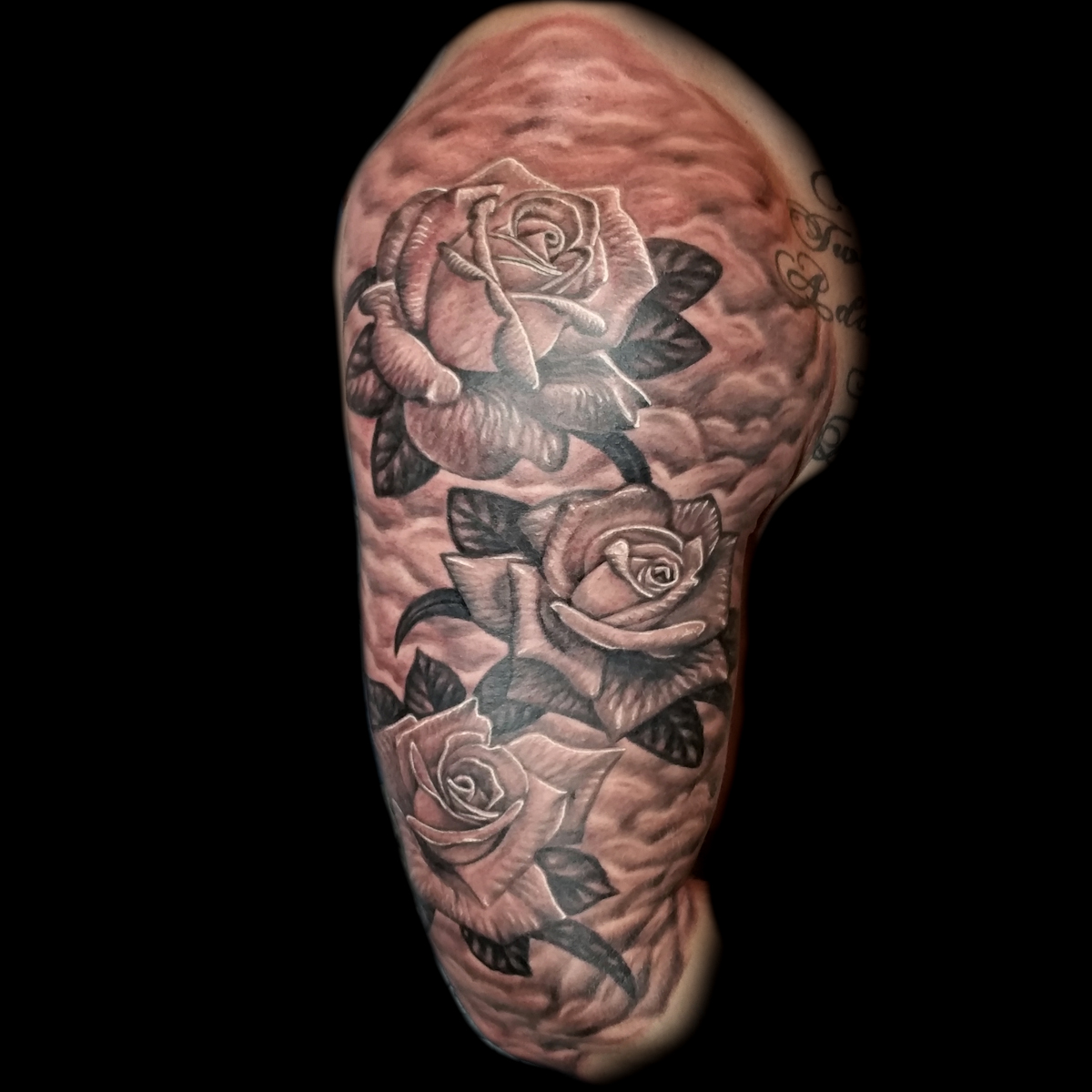 half sleeve tattoos clouds and roses