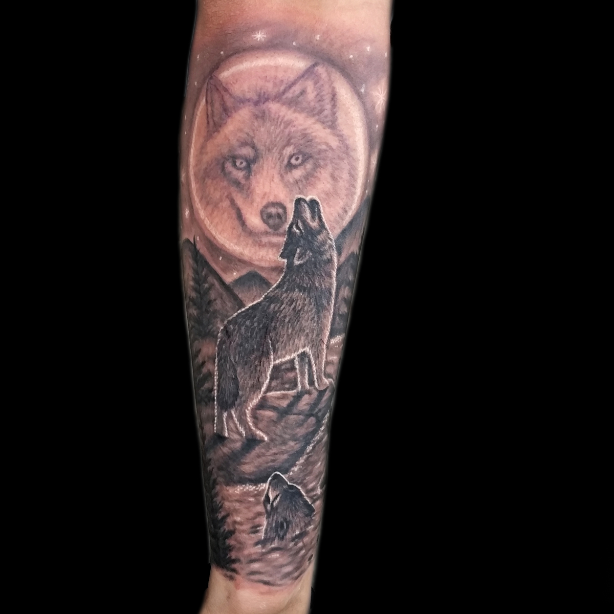 realistic wolf tattoo done at Masterpiece Tattoo in San Francisco