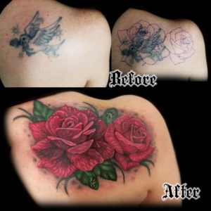red roses cover up tattoo