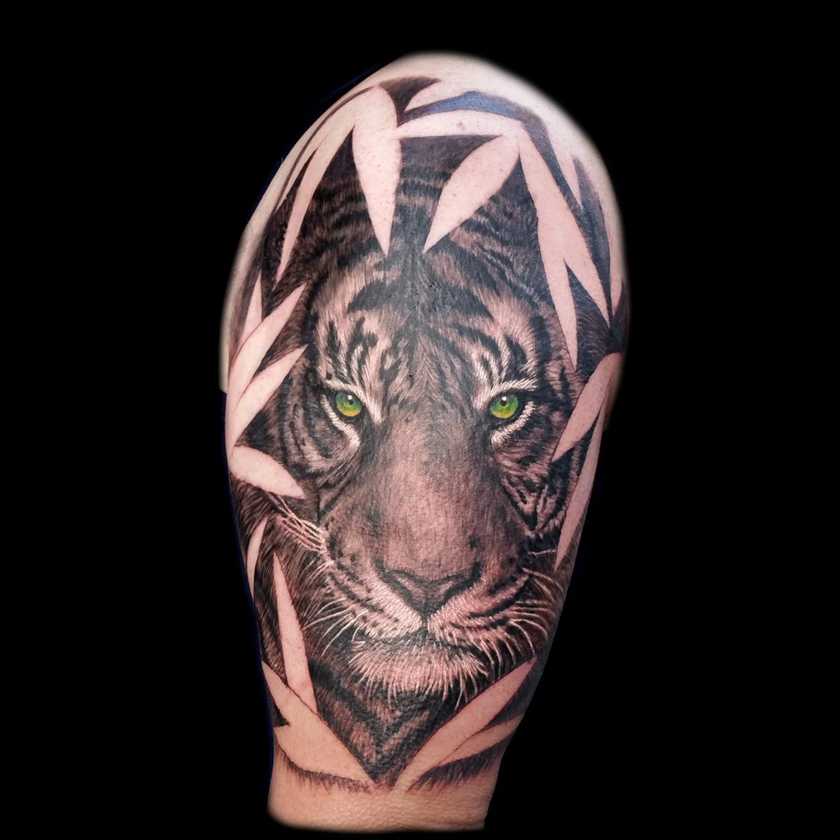 realistic tiger tattoo done at Masterpiece Tattoo in San Francisco