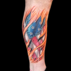 American flag realistic 3d tattoo inside thorn skin