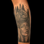 girl bear mask tattoo