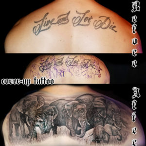 elephants cover-up tattoo