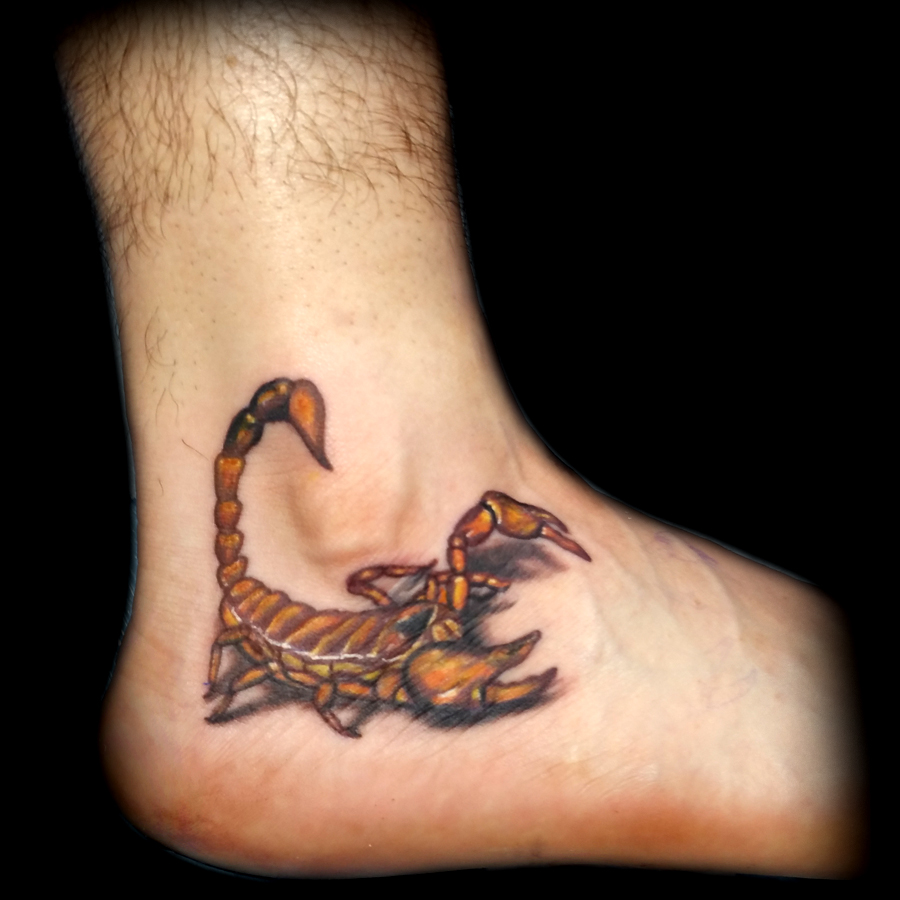 realistic 3d scorpion tattoo done at Masterpiece Tattoo