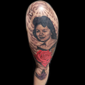memorial portrait tattoo rose butterfly