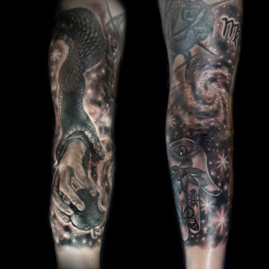 galaxy snake tattoo black and white