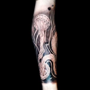 black and white jellyfish tattoo