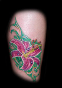 pink tiger lily flower realistic tattoo