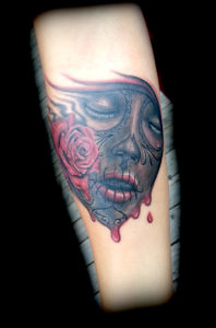day of the dead face rose tattoo surrealism