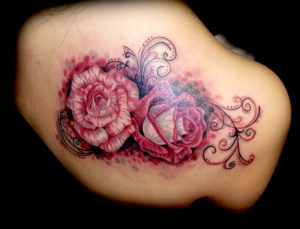 red and white roses color tattoo