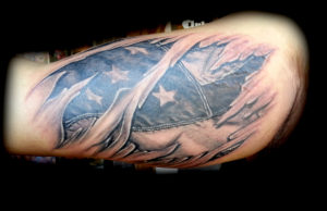 black and grey USA flag tattoo realism