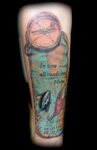 fishing map compass tattoo