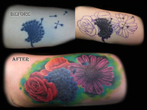 color flowers cover up tattoo