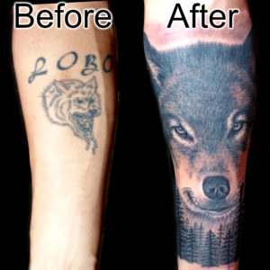 wolf cover up tattoo