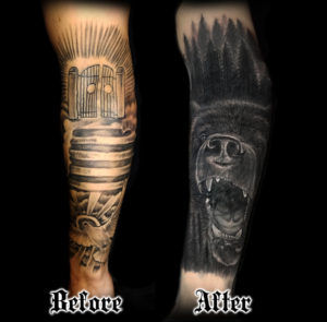 bear trees cover up tattoo
