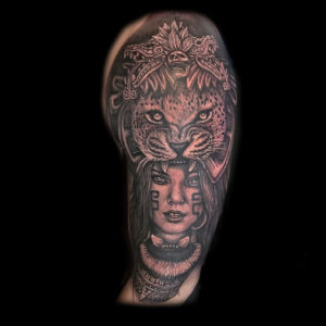 girl leopard mask tattoo