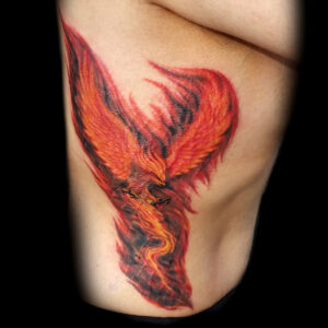 realistic phoenix bird fire tattoo